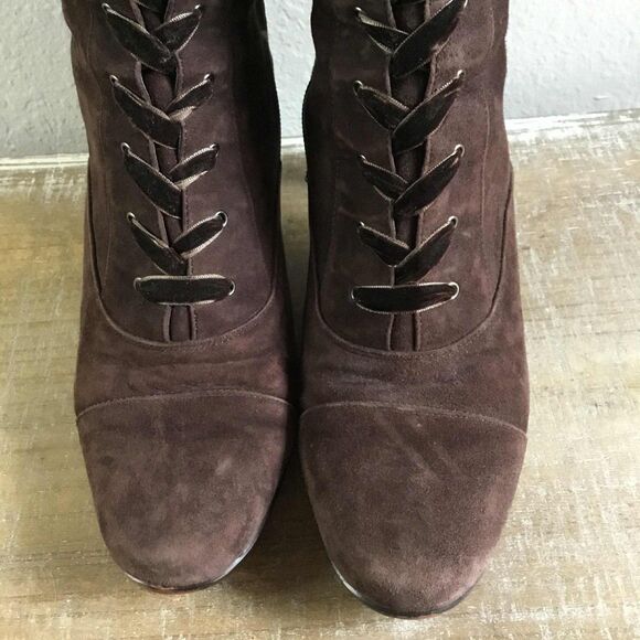 Y2K Brown Suede Renaissance Fair Fantasy Fairycore Lace Up Heeled Boots 9M - Picture 8 of 8